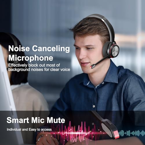 Image of Bluetooth Headset with Microphone & Mute Button, 30 Hrs Working Time, Mono Noise Cancelling for PC Laptop Teams Zooms Work Business Meeting