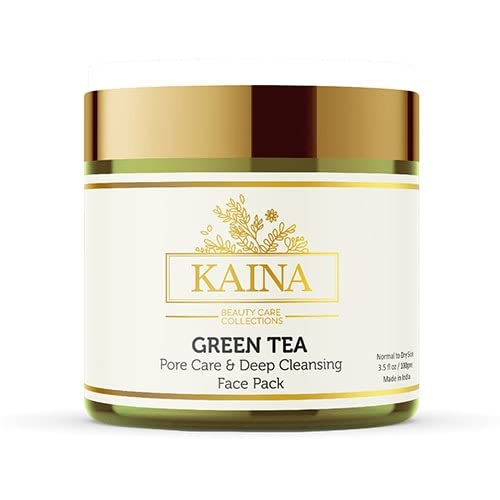 KAINA BEAUTY CARE COLLECTIONSGreen Tea Face Pack - Pore & Deep Cleansing | Anti Acne Face Pack | Dark Spots Removal Pack | For Pimples Free & Glowing Skin | 100 gm