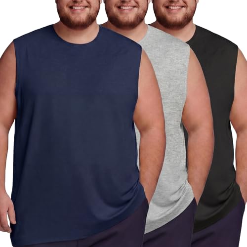 Taiyin 3 Pack Mens Big and Tall Tank Tops Quick Dry Muscle Workout Sleeveless T Shirts Summer Gym Active Undershirts(Black Gray Navy Blue 4X-Large Big Tall)