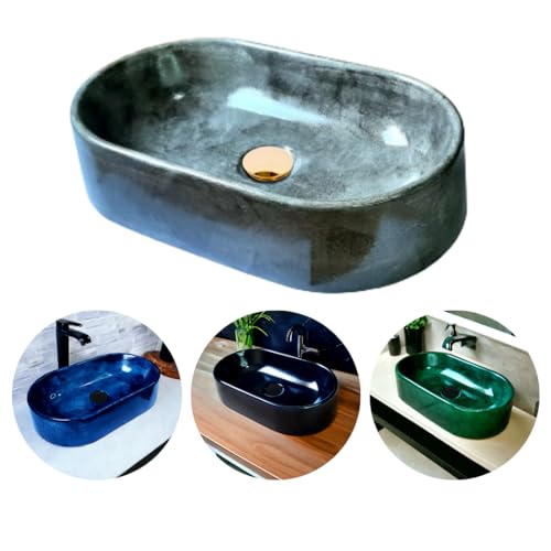 Cuba Pia para Banheiro Oval De Apoio (Cinza Cimento Queimado)