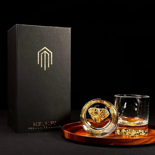 Image of Melbify Gold Elephant Whiskey Glass Gift Set | 4 Pc Set | 300 ml | Ultra Premium | Gold-Bottomed | Imported | Luxurious | Ideal for Wedding Gifts, Anniversary, VIP and Corporate Gifts
