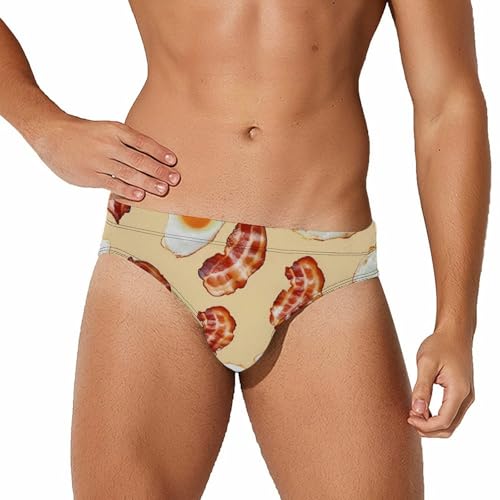 Bacon and Eggs Mens Swim Briefs Quick Dry Swimming Trunks Training Swimsuit Low Rise Swimwear