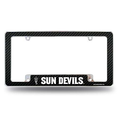 Rico Industries NCAA Arizona State Sun Devils Carbon Fiber 12" x 6" Chrome All Over Automotive License Plate Frame for Car/Truck/SUV