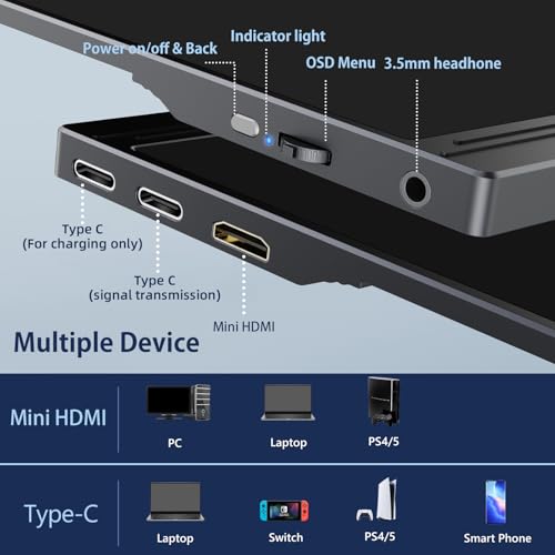 CUIUIC Portable Monitor, 15,6 Zoll Tragbarer Mobiler IPS Bildschirm, FHD 1920x1080 HDR USB C mit Type-C HDMI Anschluß, für Laptop/MacBook/PC/Xboxs/PS, mit Schutzhülle 3