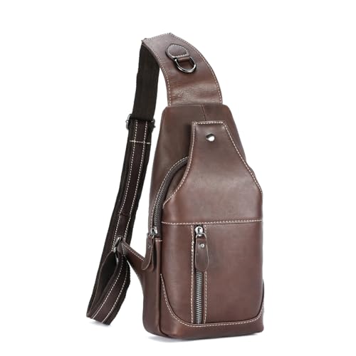 Slingväska för män äkta läder Bröstaxel Ryggsäck Cross Body Handväska Vattentät Stöldskydd