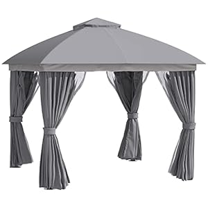 Outsunny tuinpaviljoen paviljoen 3 x 3 m tuintent met dubbele daktent partytent met 4 x zijwanden muskietennet weerbestendig aluminium polyester donkergrijs | Aosom
