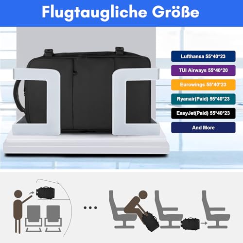 Taygeer Handgepäck Rucksack 55x40x20, Reiserucksack Handgepäck Flugzeug Herren, 44L Groß Laptop Rucksack 18.4 Zoll, Travel Backpack Wasserabweisend Damen für Lufthansa Ryanair, Schwarz