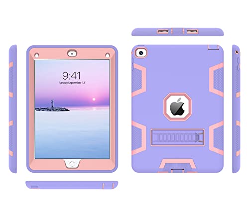 Bentoben Ipad Air 2 Case, 3 In 1 Heavy Duty Rugged Hybrid Hard Pc Soft Silicone Shockproof Kickstand Protective Kids Girls Women Boys Men Tablet Case Cover For Ipad Air 2 A1566 A1567, Purple/Rose Gold #TOP7