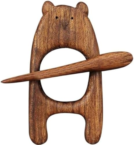 1 broche en bois en forme d'ours marron avec motif animal en bois, broche créative en bois tendance, pinces à pull vintage mignonnes de petite taille et décoration légère, Small, Bois, Turquoise