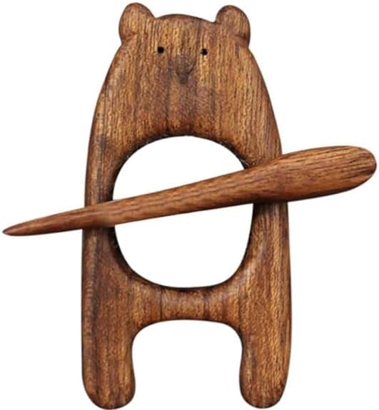 Image of 1Pc Brown Bear Animal Wooden Brooch Pins,Brooch Pin with Wooden Animal Pattern,Creative Fashion Wooden Animal Brooch,Cute Vintage Sweater Clips Small in Size and Light in Weight Decoration