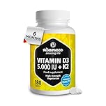Vitamin D3 K2 (5000 IU Vitamin D3 + Vitamin K2 MK7 100 mcg), Vitamins for Bones, Teeth, Muscle Function & Immune System. 6 Month Supply, High Bioavailability & No Additives. Vitamaze®