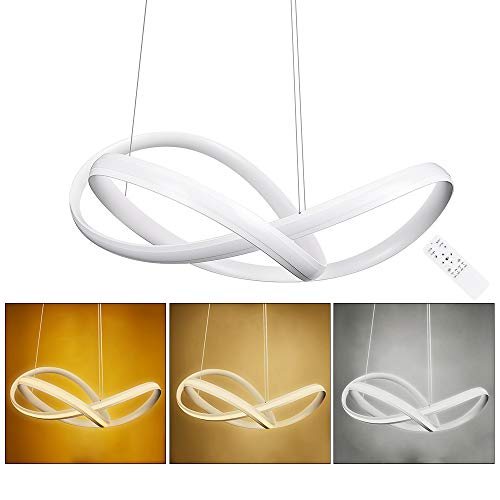 ELINKUME LED Pendant Light Dimmable, 45W Acrylic Ceiling Light, Modern Chic Chandelier Hanging Light with Remote Control for Bedroom, Living Room, Dining Room