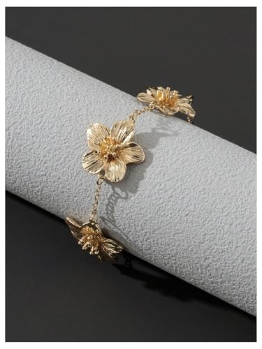 Verdusa Women's Retro Vintage Floral Bracelet Gold Chain Adjustable Cuff Bracelets Accessories2