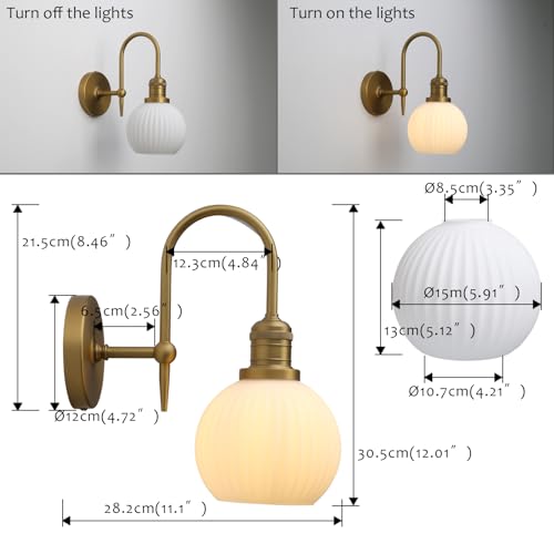 Image of Pathson Milky White Glass Globe Wall Sconce Light, Hardwired Wall Vanity Lighting, Curved Metal Rods Design, Mid-Century Bathroom Wall Lamp Decor for Living Room