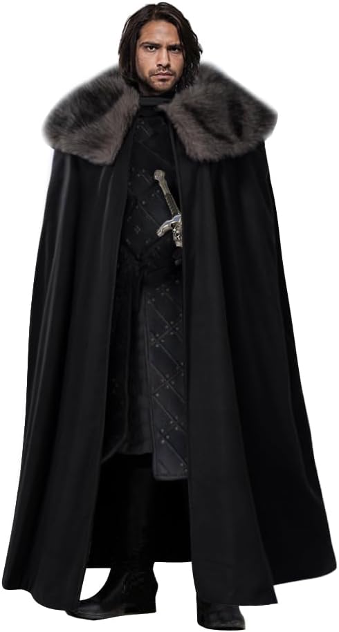 Mens Viking Robe Costume Fur Cloak Shoulder Lengthened Cape Medieval King Lord Cape LARP Cosplay - Image 3