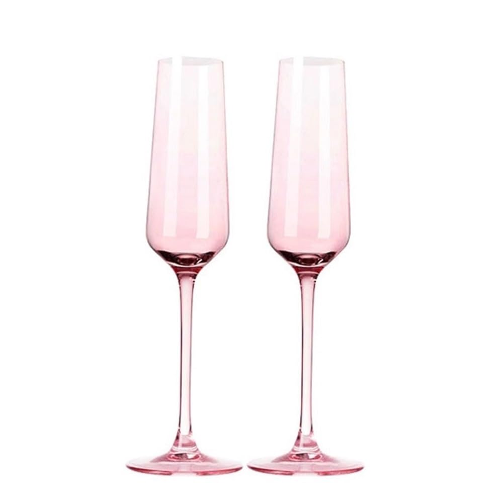 Zkalqecnf One Color Champagne Flutes Glass Crystal Glass Champagne Flute, 2 Sets Of 6.43 Oz Capacity Pink Champagne Glasses, For Couple Date Anniversaries Flute Glasses