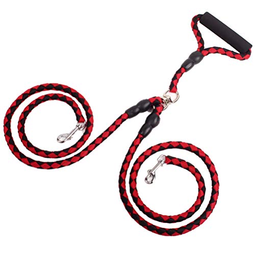 犬用くびわ 噛み切れ防止 ハーネス リード 二頭引きリード 絡まない 中大型犬 犬 リード 2頭引き お散歩 引っ張り防止 お出かけ 犬 介護 歩行補助 簡単脱着式 小型犬 トレーニング お出かけ用 (レッド)