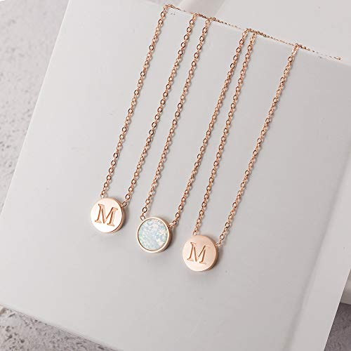 CIUNOFOR Rose Gold Plated Alphabet Opal Pendant Necklace Round Disc Initial Necklace Engraved Letter Necklace with Adjustable Chain Pendant Enhancers for Women and Girls Fashion Style Jewerly3