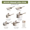 T-Fal Revive Ceramic Nonstick Cookware Set, Oven Safe Up to 350ºF, 12-Piece, Includes Stockpot, Saucepan, Skillet, Frying Pans, Utensils, Ceramic Pots and Pans Set, Beige Granite #1