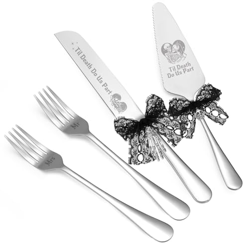 Nefelibata Skull Wedding Cake Knife & Servers Set with Sliver