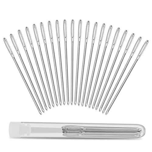 ERKOON 20 Pieces Large-Eye Blunt Needles 2inch Large Eye Sewing Needles Stainless Steel Stitching Needles with Clear Bottle for Leather Projects