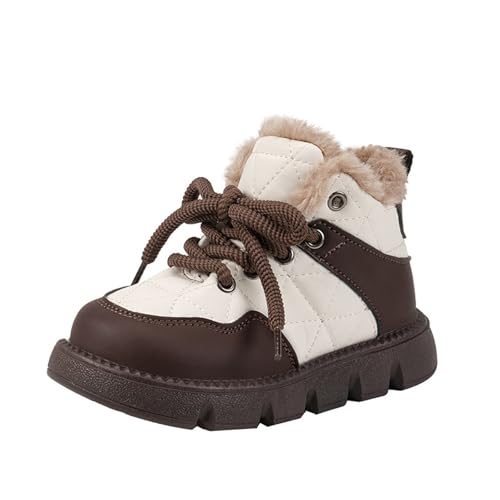 Lindo Botines Niños Niña Planos Cordones Terciopelo Polar Caliente Botas De Nieve Antideslizante Ligero Cómodo Botas Cortas Lindo Niños Zapatos, café, 29 EU