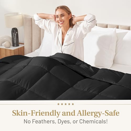 Image of The Ultimate Luxury Fluffy Down Alternative Comforter - Plush Premium Duvet Insert, Thick All Season Breathable Hotel Collection Puffy - Queen Black