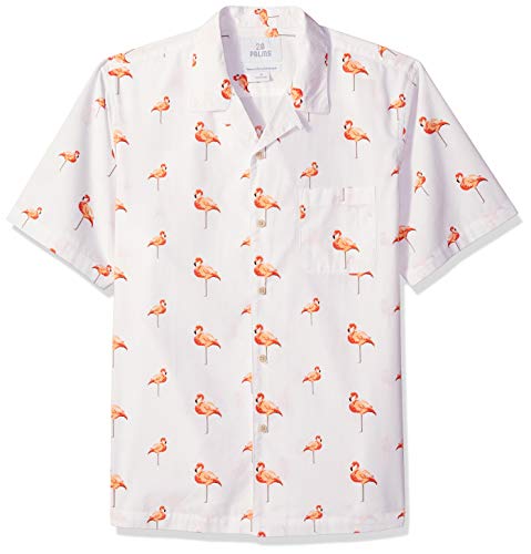 Amazon Brand - 28 Palms Men's Relaxed-Fit 100% Cotton Tropical Hawaiian Shirt, Flamingo White/Pink Repeat, 4XL