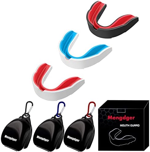 Mengdger Youth Mouth Guard Football MouthGuard Sports Kids Boys Mouthpiece Teeth Braces EVA Double Colored for MMA Boxing Rugby Kickboxing Taekwondo Softball Lacrosse(3 Pack)