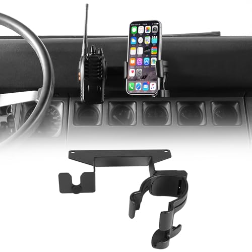 Hooke Road Wrangler YJ Walkie Talkie Mount Phone Bracket Holder Kit for 1987-1995 Jeep Wrangler YJ | Multi-Function Stand & Organizer - Facing Driver Side