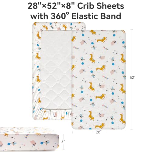 Image of TILLYOU 2 Pack Muslin Crib Sheets for Boys and Girls, 100% Cotton Fitted Crib Sheet for Toddler 52x28 Standard Crib Mattress, Circus Carnival