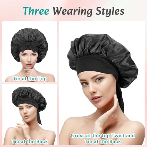 Euqvunn 2Pcs Hair Bonnet for Sleeping Satin Hair Bonnet with 6.2×63cm Widen Tie Band, Sleep Bonnet - Image 4