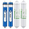 Membrane Solutions Reverse Osmosis Water Filter Cartridge Replacement, 2 Inline Water Filters and 2 RO Membrane 50 GPD, Fits Under-Sink RO Drinking Water Purifier System