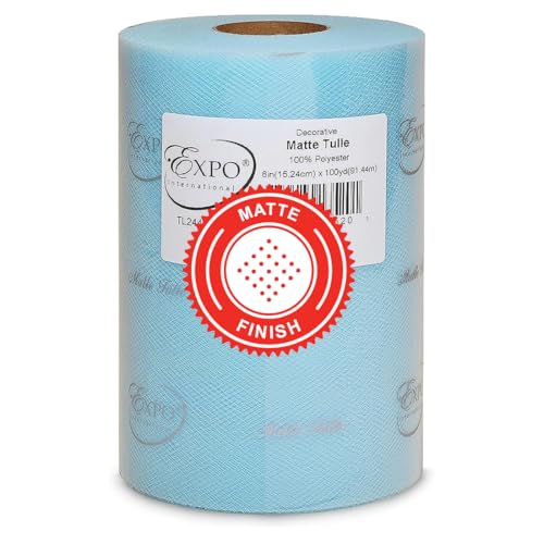 Image of Expo International Decorative Matte Tulle Spool of 6 inch X 100 yards | Light Blue