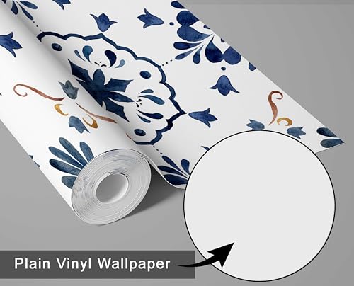 Papier peint autocollant floral bleu pour masquer et protéger une crédence - 6