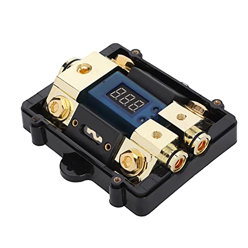 Fused Holder Box, Transparent Cover Fused Holder Block 100A 1 in 2 Out with LED Digital Voltage Display Power Distribution Block Replacement for Car Yacht Audio, 4.3 x 3.7 x 1.6in