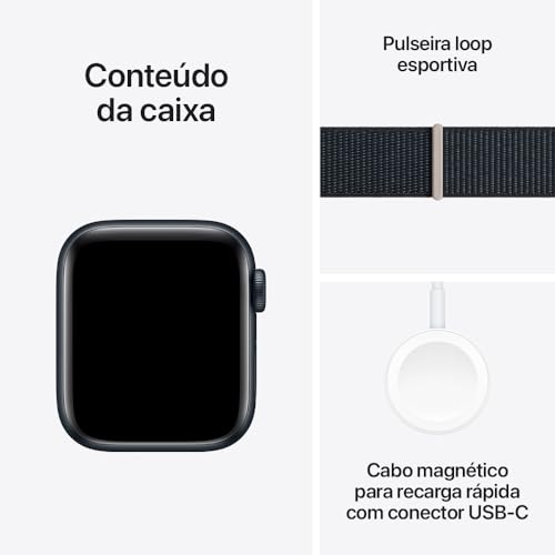Apple Watch SE GPS • Caixa meia-noite de alumínio – 40 mm • Pulseira loop esportiva meia-noite