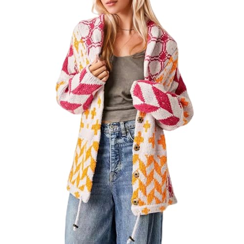 Women's 2024 Fashion Casual V-Neck Open Front Long Sleeve Chunky Knit Cardigans Sweaters Outerwear Coats