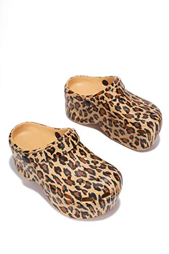 Cape Robbin Gardener Platform Clogs Slippers for Women, Women’s Fashion Comfortable Slip On Slides Shoes - Leopard Size 8 - Thumbnail 3