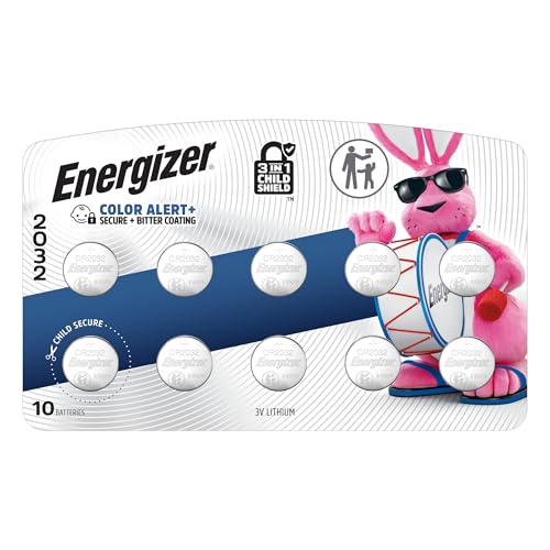 Energizer 2032 Batteries (10 Pack), 3V Lithium Coin Batteries with