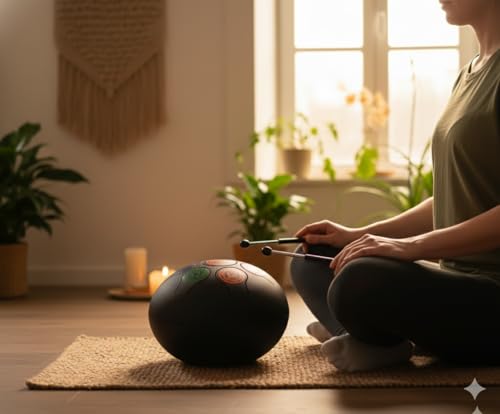 Image of Beanny 6 Inch Steel Tongue Drum Handpan Instrument for Meditation, Yoga & Sound Healing | Zen Tank Drum with Mallets | Relaxation, Mindfulness & Music Therapy Percussion Instrument (Black)