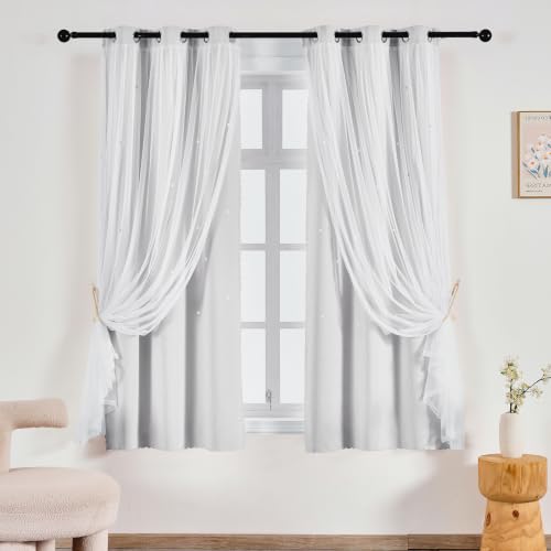 Anytime Dreamy Star Cutout Sheer Layered Blackout Curtains for Kids Bedroom