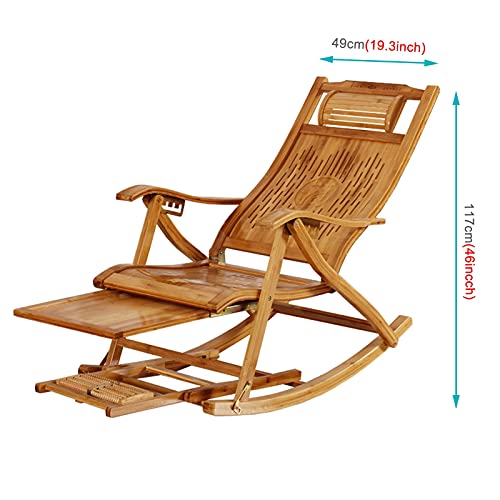 HWBB Cadeira de balanço de bambu natural grande, cadeiras de madeira dobráveis para ambientes extern