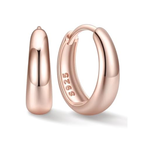 ChicSilver Silver Chunky Hoop Earrings for Women, Solid 925 Sterling Silver Small Thick Huggie Earrings, Hypoallergenic Lightweight Silver Hoop Earrings for Sensitive Ears (8/10/12/14mm) Ros
