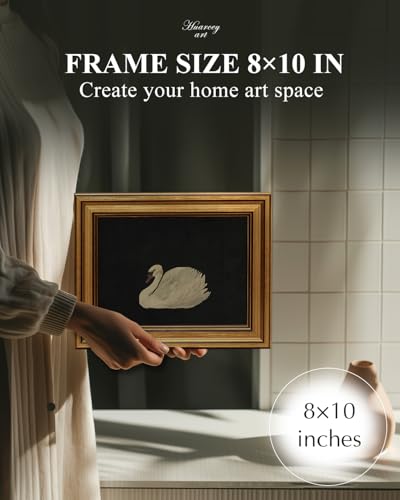 Image of HUARCEY Gold Framed Vintage Wall Art for Living Room, Grace Swan Art Painting Pictures Rustic Animal Bathroom Prints Farmhouse Wall Decor Mother's Day Gifts for Mom Canvas Swan Shelf Decor for Bedroom