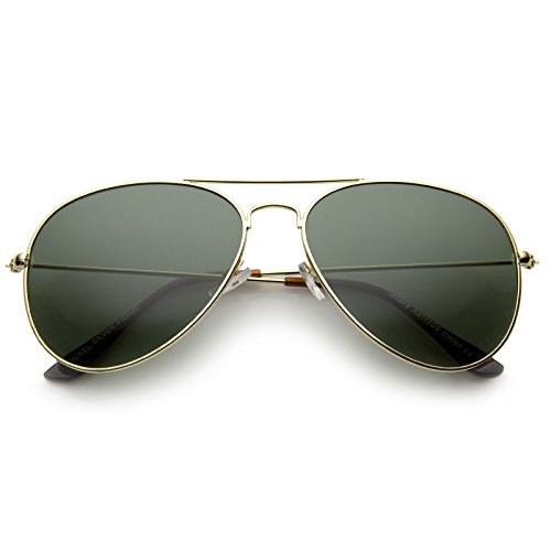 zeroUV Classic Brow Bar Full Metal Frame Green Lens Aviator Sunglasses 60mm
