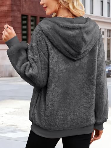 NIeyook Womens Casual Winter Warm Athletic Fleece Hoodies Sweatshirts Casual Long Sleeves Sherpa Pullover Grey