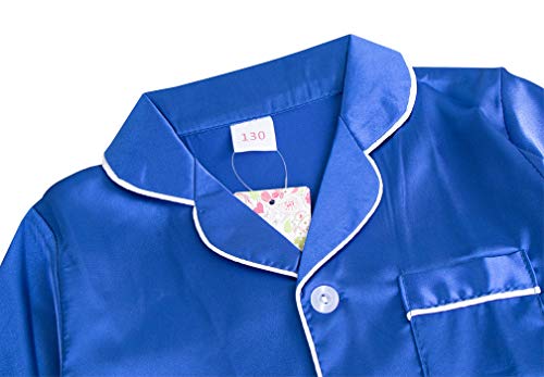 Image of Pajamas Kid Unisex Pjs Set Girls Boys Silk Pajamas Set Satin Long Sleeve 2 Piece Clasic Sleepwear for 2-12 Years Todder
