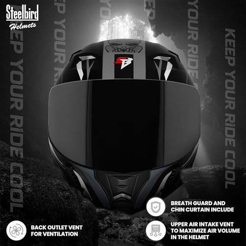 Image of Steelbird SBA-20 Strange ISI Certified Flip-Up Graphic Helmet for Men and Women with Inner Silver Sun Shield