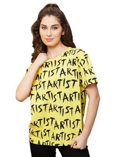 Image of Globus Women Pink Boxy Fit Typography Cotton T-Shirt-3639407001